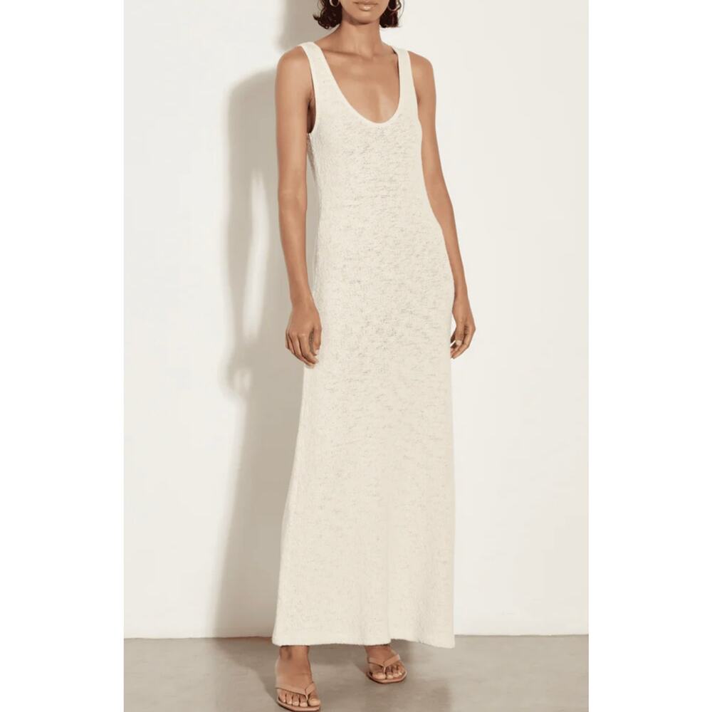 ENZA COSTA Slub Sweater Knit Tank Dress Womens Medium Cream Sleeveless Maxi NEW